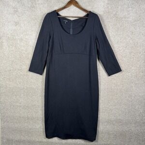Talbots Dress Womens 12 Black 3/4 Sleeve Scoop Neck Sheath Work Knee Length